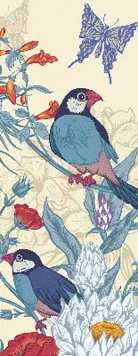 Fabric roller blind for window birds among the flowers design