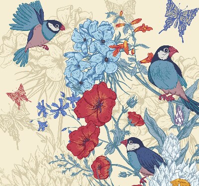 Fabric roller blind for window Birds among the flowers