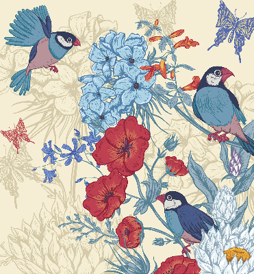Fabric roller blind for window Birds among the flowers