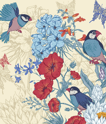 Fabric roller blind for window Birds among the flowers