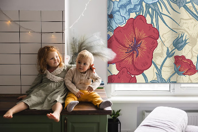 Fabric roller blind for window Birds among the flowers