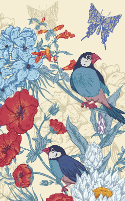 Fabric roller blind for window Birds among the flowers