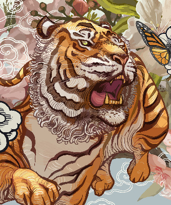 Blackout roller blind Tiger in flowers