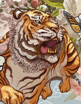 Blackout roller blind Tiger in flowers