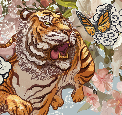 Blackout roller blind Tiger in flowers