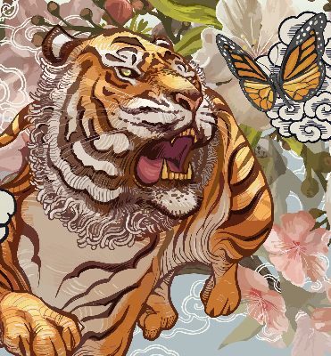 Blackout roller blind Tiger in flowers
