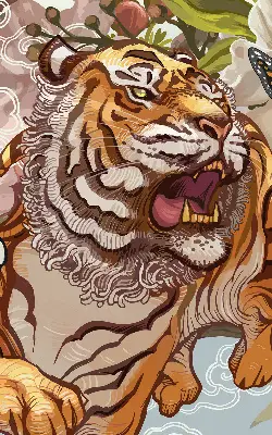 Blackout roller blind tiger in flowers design