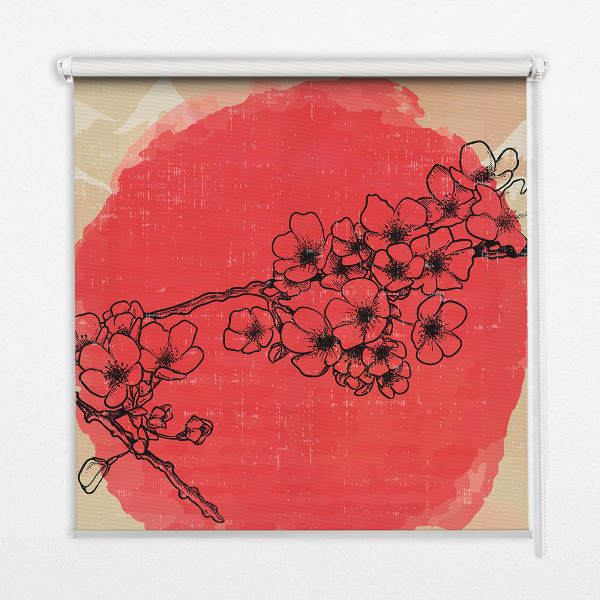 Fabric roller blind for window Flowers in a red circle