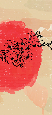 Fabric roller blind for window Flowers in a red circle