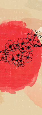 Fabric roller blind for window Flowers in a red circle