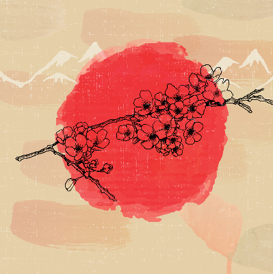 Fabric roller blind for window Flowers in a red circle