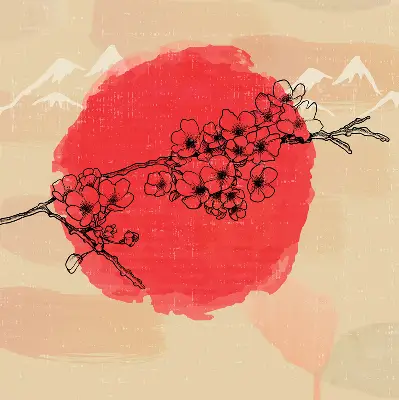 Fabric roller blind for window with a red circle flower print