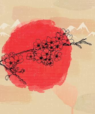 Fabric roller blind for window Flowers in a red circle