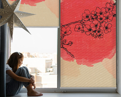 Fabric roller blind for window Flowers in a red circle