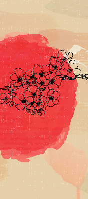 Fabric roller blind for window Flowers in a red circle