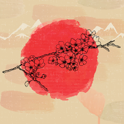 Fabric roller blind for window Flowers in a red circle