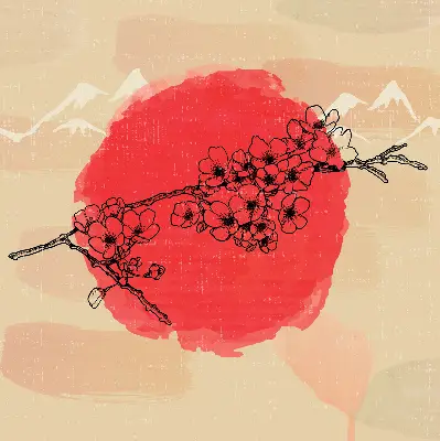 Fabric roller blind for window with a red circle flower print