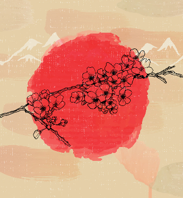 Fabric roller blind for window Flowers in a red circle