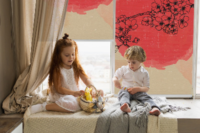 Fabric roller blind for window Flowers in a red circle