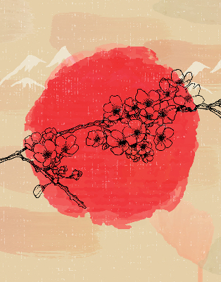 Fabric roller blind for window Flowers in a red circle