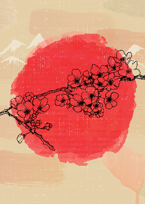 Fabric roller blind for window Flowers in a red circle