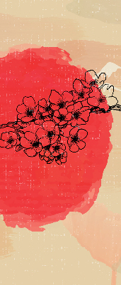 Fabric roller blind for window Flowers in a red circle