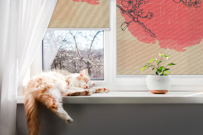 Fabric roller blind for window Flowers in a red circle