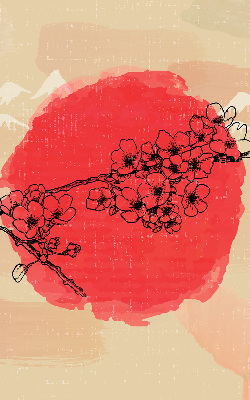 Fabric roller blind for window Flowers in a red circle