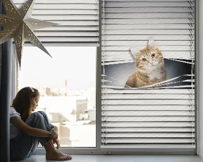 Fabric roller blind for window ginger cat pattern