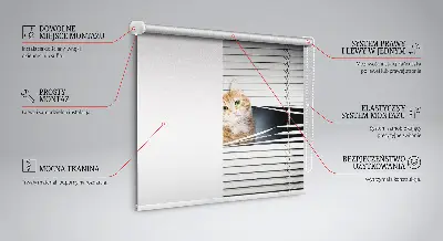 Fabric roller blind for window ginger cat pattern