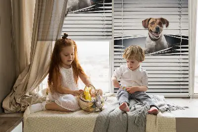 Fabric roller blind for window dog pattern