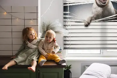 Fabric roller blind for window dog pattern