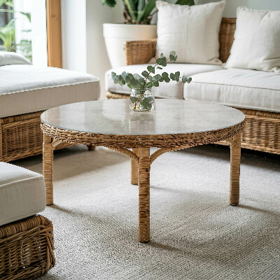 Round glass top for coffee table Scratches on the concrete surface