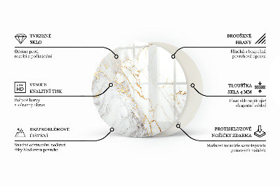 Round glass top for coffee table Subtle marble veins