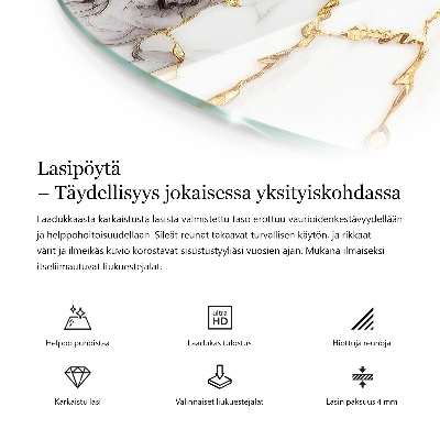 Circular glass table top Stylish marble pattern