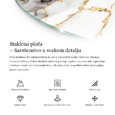 Round glass top for coffee table Pattern imitating marble