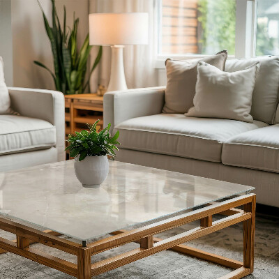 Rectangular glass to coffee table Marble graphic composition