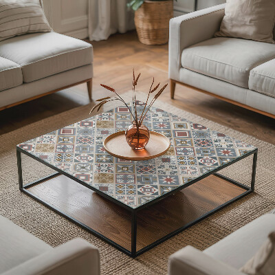 Rectangular tempered glass table top Decorative mosaics with details