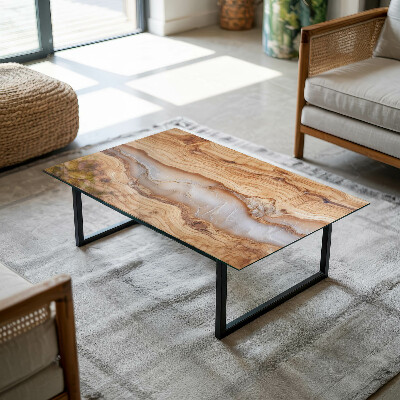 Rectangular tempered glass table top Wood in harmony with resin