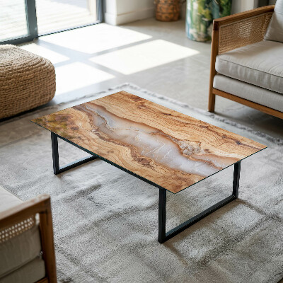 Rectangular tempered glass table top Wood in harmony with resin