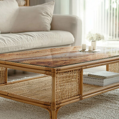 Rectangular tempered glass table top Wood in harmony with resin