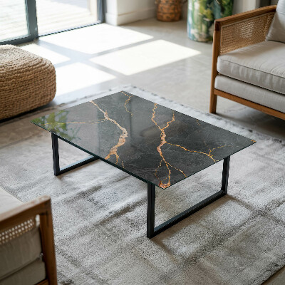 Rectangular glass to coffee table Marble veins in design