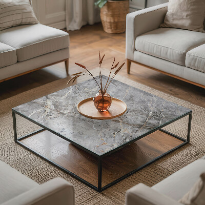 Rectangular glass to coffee table Stylish marble pattern