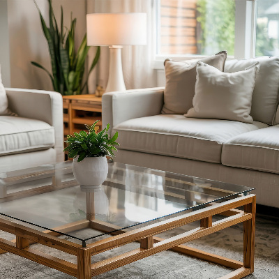 Rectangular glass for a table top transparent