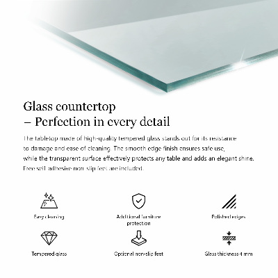 Rectangular glass for a table top transparent