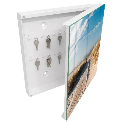 Wall-mounted key storage box with peaceful beach design