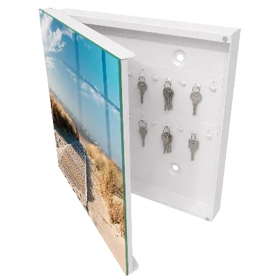 Wall-mounted key storage box with peaceful beach design