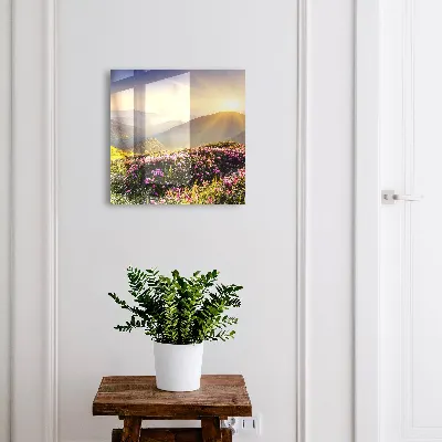 Wall-mounted key storage box with mountain sunrise design