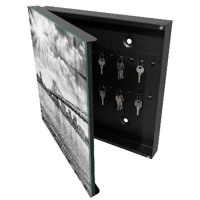 Wall mounted key box with city and bridge design