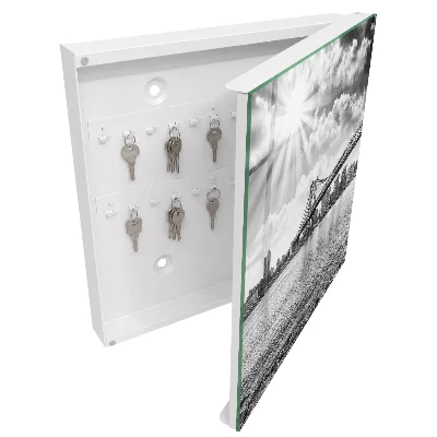 Wall mounted key box with city and bridge design
